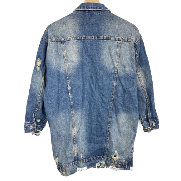 Fiore Womens Denim Jacket S Blue Distressed Oversized‎ Grunge Button Up - Picture 4 of 10